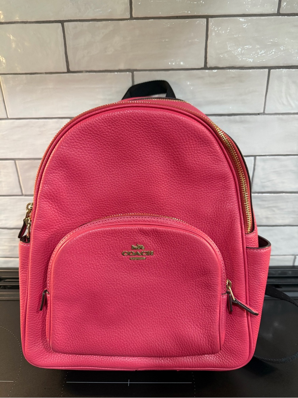 Coach Pink Pebbled Leather Backpack with Gold Hardware